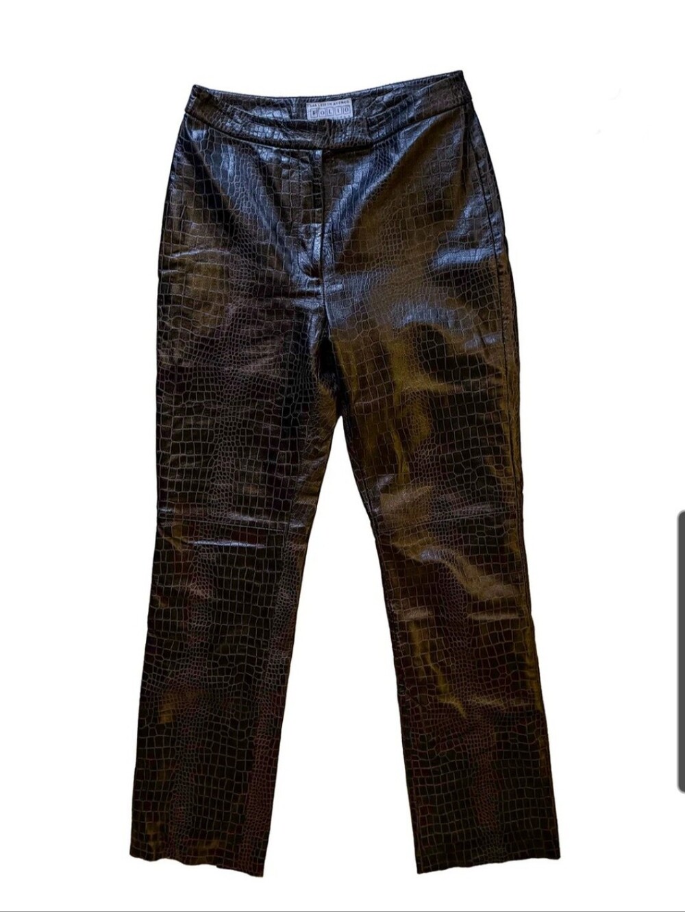 Vintage Saks Fifth Avenue Folio Collection Brown Leather Croc Embossed Pants 10
